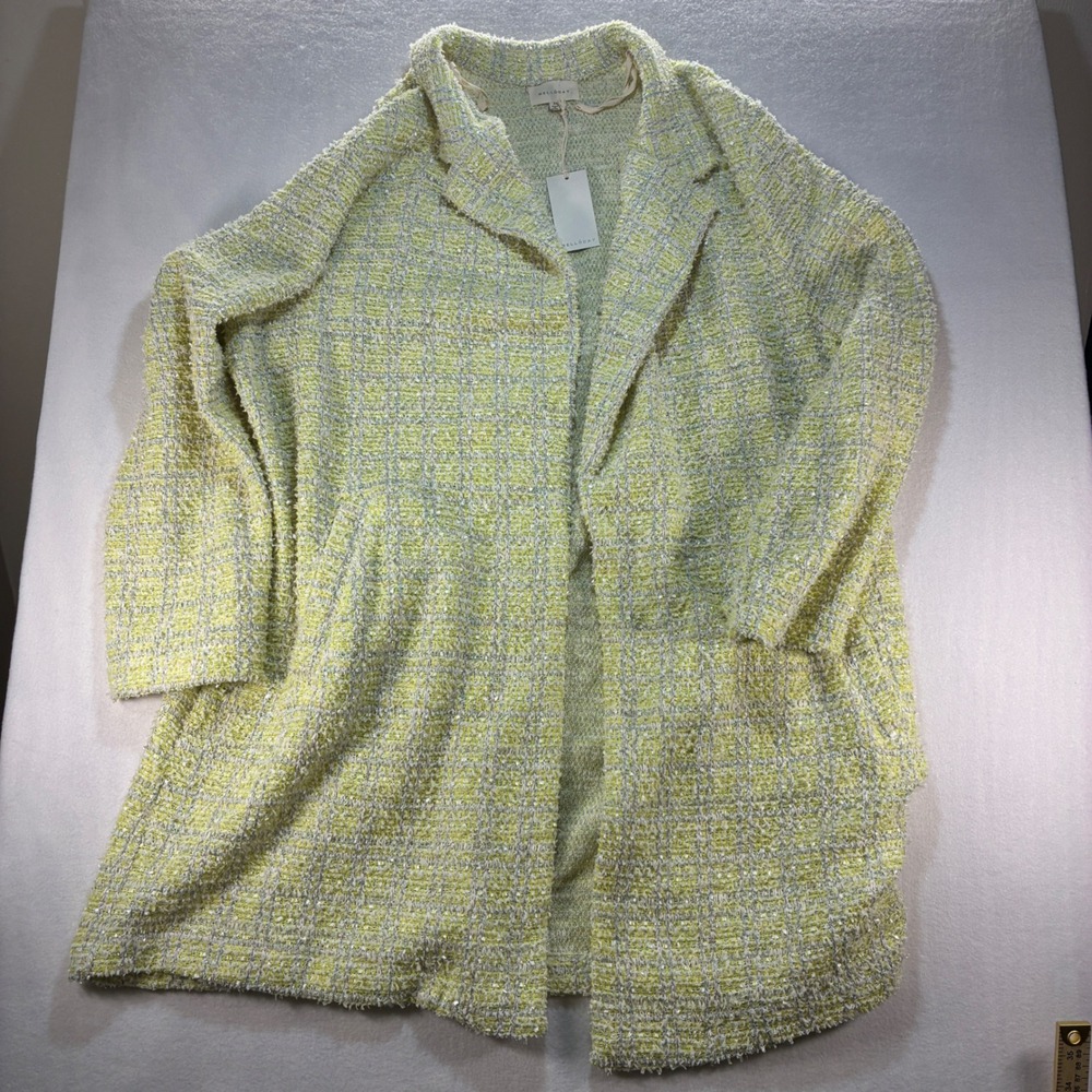Melloday Womens Plus Size 3X Tweed Open Front Trench Coat Long Jacket Yellow